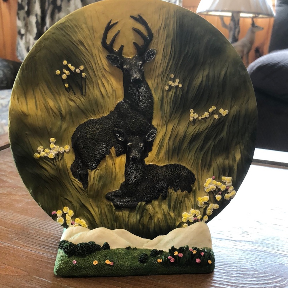 3D Deer plate with holder buck doe flowers